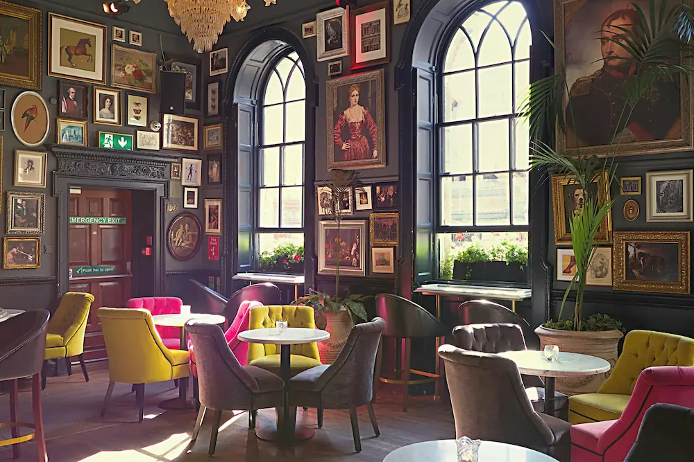 The Ivy restaurant in Dublin, decorated with artwork.